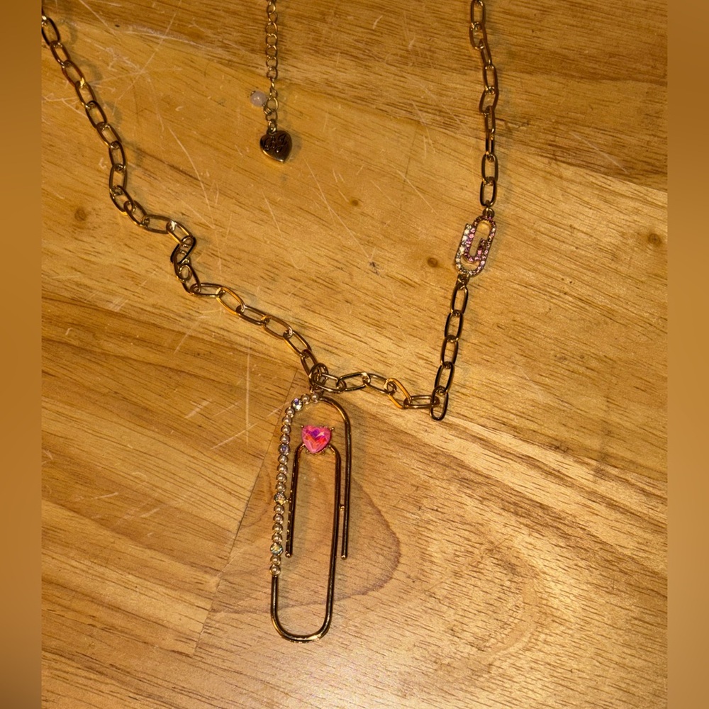 Betsey Johnson Gold Paperclip Rhinestone Necklace